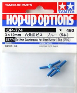 Picture of Tamiya 3x 12mm Countersunk Hex Head Screws (5pcs) / Blue 53774