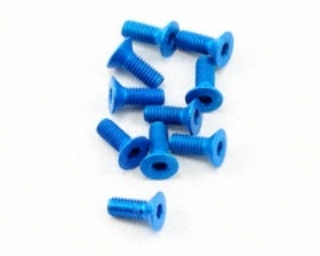 Picture of OFNA Blue Anodized M3x8mm Flat Head Hex Screws (10pcs) 7075